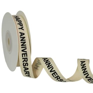 Imagem de YKW Fita de algodão Happy Birthday, fita de sarja natural de 1,5 cm x 10 m, acabamento em espinha de peixe creme para celebrações de aniversário, renovações de votos e decoração