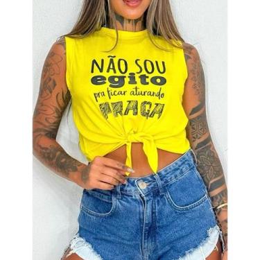 Imagem de Cropped nó colorido verde não sou braga amarelo - loja dinka, G, AMARE