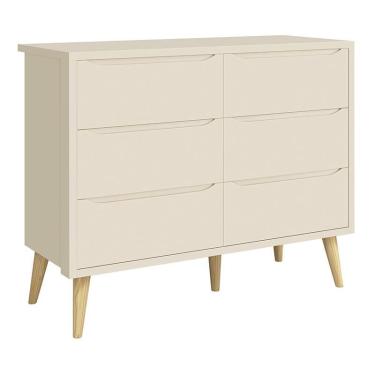 Imagem de Cômoda Infantil Theo 6 Gavetas com Pés Madeira Natural - Reller Móveis Areia Fosco