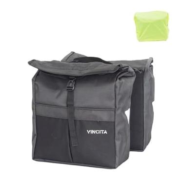 Imagem de Vincita Novas bolsas laterais de ciclismo resistentes à água com tampa de chuva, grande, alça de transporte, pontos refletores - Bolsa de selim para suporte de bicicleta - Acessórios de bicicleta