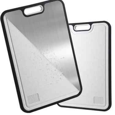 Imagem de Tábuas de corte PureTitanium para cozinha, tábua de corte dupla face, grau alimentício, palha de titânio/trigo, tábua de corte PP com ranhura de suco, tamanho grande 15,6 x 10,15 cm, lavável na