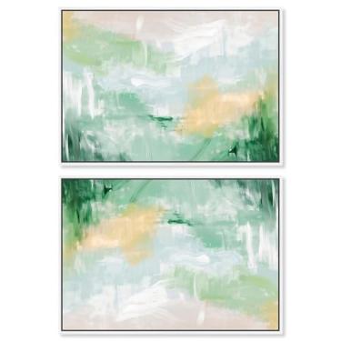 Imagem de Art Remedy Tela decorativa de dopamina, 61 cm x 40 cm, moldura branca, conjunto duplo verde II