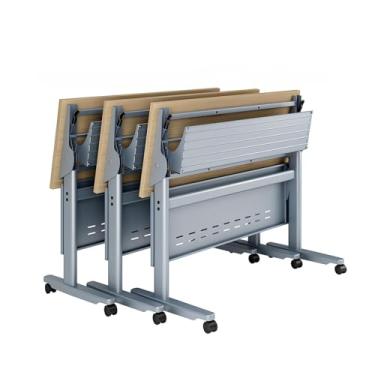 Imagem de Mesa dobrável para sala de conferências, mesa de treinamento móvel com rodas para negociação, vendas, escritório, lojas, reuniões, 3 unidades, 140 x 60 x 75 cm
