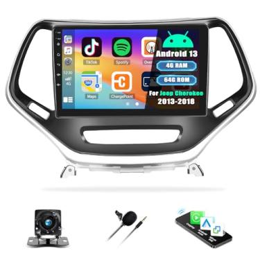 Imagem de [4G + 64G] Android 13 estéreo de carro para Jeep Cherokee 2013-2018 com carro sem fio CarPlay Android Auto, rádio automotivo com tela sensível ao toque de 10,1 polegadas com controle de voz WiFi/GPS