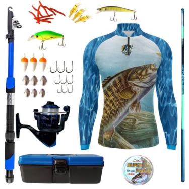 Imagem de Kit Camiseta De Pesca Mais Artigos Para Pescaria Vara Telescopica Isca