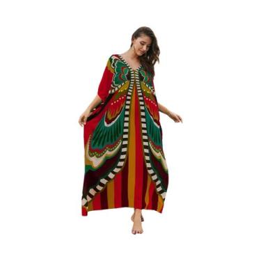 Imagem de Vestidos Kaftan para mulheres plus size maiô cobrir caftan maxi vestid