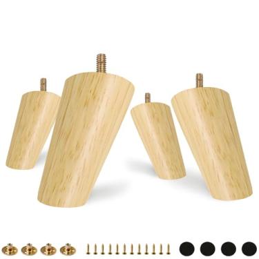 Imagem de FoDau770 Pernas de móveis de madeira de borracha 10 cm, pés de madeira afunilados inclinados conjunto de pernas de sofá de meados do século 20, peças de reposição para pés de móveis UNC para armário