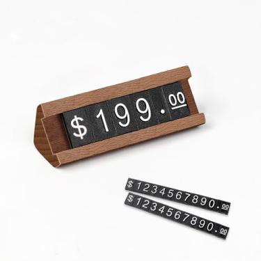 Imagem de Mollytek 10 conjuntos/caixa de exibição de preço de caixa suporte de exibição de preço de madeira cubo digital número letra etiqueta de preço ajustável com base de madeira suporte de exibição de preço