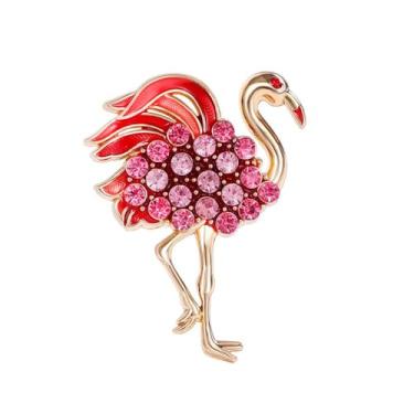 Imagem de Broche de lapela de animais selvagens flamingos feminino strass cristal delicado esmalte pássaro flamingo broches corpete para mulheres moda vestido chapéu bolsa terno gravata acessórios de casamento
