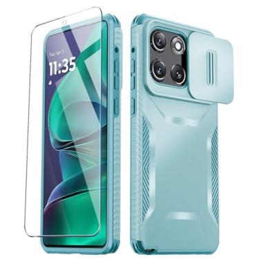Imagem de GOVTAN Capa compatível com Moto G Stylus 5G 2025 com capa de câmera deslizante + protetor de tela, proteção contra quedas de grau militar, capa protetora resistente à prova de choque, verde menta