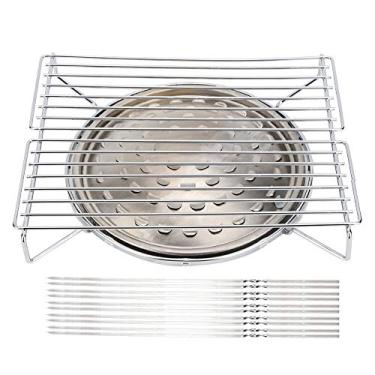 Imagem de Xcello Grelha para churrasco, conjunto de bandeja de cozimento de espetos, ferramentas de churrasco de acampamento ao ar livre de aço inoxidável (29 cm - prata)