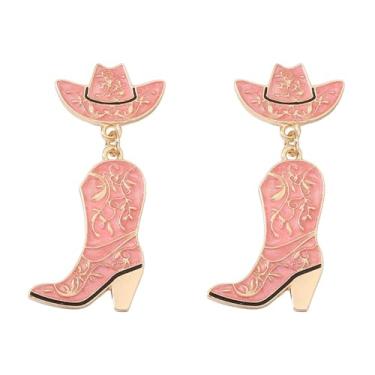Imagem de Brincos femininos com pingente de botas ocidentais esmaltadas coloridas boho cowgirl chapéu esmaltado chapéu bota brincos country concerto festa roupas joias presente, Zinco, Sem pedra preciosa
