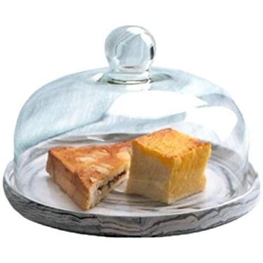 Imagem de RVGOJHYF Suporte de bolo de cúpula, caixa de bolo redonda doméstica, cúpula de vidro e prato de cerâmica bandeja de degustação de frutas para hotel, loja de bolos, exibição de pastelaria, pode ser