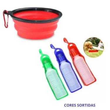 Imagem de Kit Pote Tigela Comedouro Retrátil + Garrafa Bebedouro Portátil Sortid