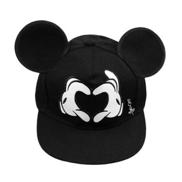Imagem de Boné de beisebol infantil com desenho animado e orelhas de rato, boné de caminhonete ajustável para meninos, meninas, esportes ao ar livre, chapéus de sol, preto