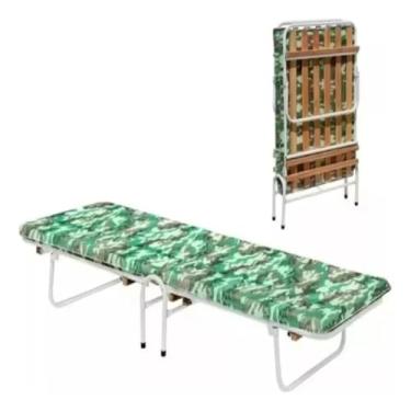 Imagem de Cama Dobrável Solteiro Incluso Colchão Camping Acampamento Ferro Resistente Robusta Portátil
