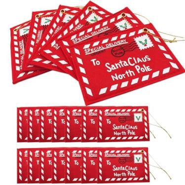 Imagem de Envelopes de Natal, 20 peças, envelopes vermelhos de Papai Noel com corda pendurada, carta para o Papai Noel, feltro bordado, porta-cartões de presente de Natal, sacos para decorações de árvore de
