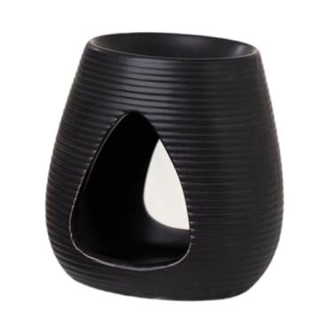 Imagem de Bothyi Queimador de óleo essencial de cerâmica, queimador de cera derretida, forno de aroma decorativo, difusor de óleo de cerâmica, suporte para velas de, Preto
