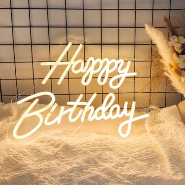 Imagem de Adnkwolivt Happy Birthday Neon Sign, Happy Birthday Light Up Sign, Neon Happy Birthday Sign, Happy Birthday Led Sign for Backdrop All Birthday Party Decoration USB Powered Warm White,16.5x 12