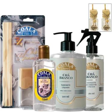 Imagem de Kit Aromas Coala Chá Branco + 2 Mini Difusores, 1 Difusor de Aromas 100ml, 1 Limpador Perfumado 120ml, Sabonete Líquido 500ml e 1 Odorizante Spray 260ml - Aromatize e Renove Seu Ambiente