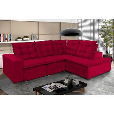 Imagem de Sofá 270 X 210 Cm De Canto Com 4 Lugares, Chaise Vermelho