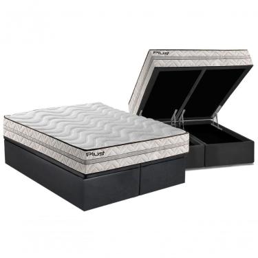 Imagem de Cama Box Baú Casal: Colchão Espuma Paropas D33 Pasquale Plus Euro Pillow + Base Grey(138X188)