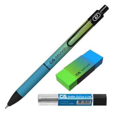 Imagem de Kit Escolar, 3 Peças, Lapiseira 0.7mm + Borracha Degradê + Grafite 2B (Azul)