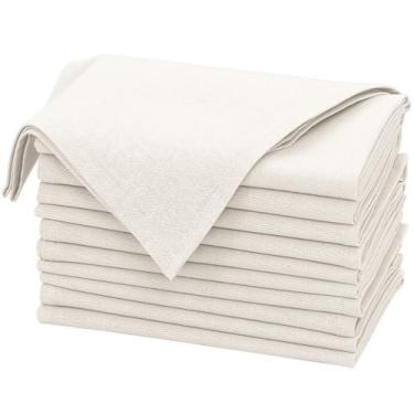 Imagem de RUVANTI Conjunto De 12 Guardanapos Linho Ruvanti, 18X18, Pano, Mistura Algodão, Laváveis, Macios, Reutilizáveis Para Jantar, Casamento, Festas, Natal, Ação Graças, Uso Diário - Marfim