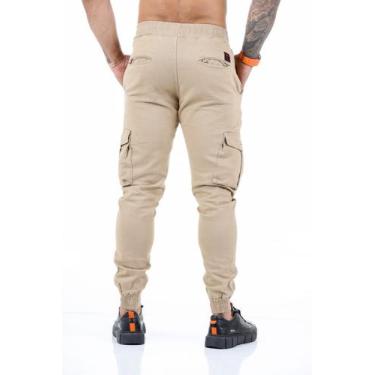 Imagem de Calça cargo jogger masculino sarja e jeans coloridas com elástico pron
