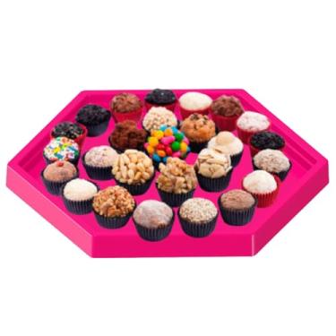 Imagem de Bandeja Neon Para Docinhos Doce Sextavada 22cm Brilha na Luz Negra (Rosa)