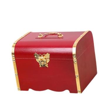 Imagem de Fenteer Caixa de armazenamento de bugigangas, de de madeira vintage, cofrinho para crianças, caixa de armazenamento de madeira para lembrancinhas, M