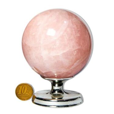 Imagem de 01 Esfera Quartzo Rosa Natural 600 a 700g 7 a 8cm Classe A - Cristaisd