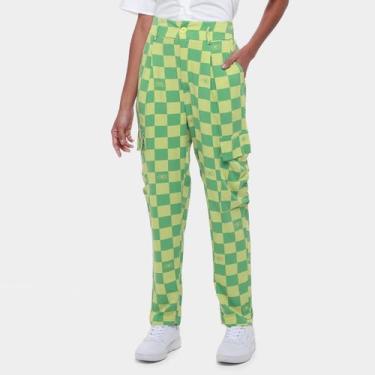 Imagem de Calça Colcci Jacquard Xadrez Feminina, Verde, Amarelo, 34