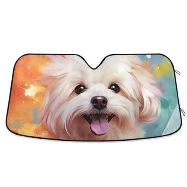 Imagem de Para-sol de carro para para-brisa dianteiro Protetor solar automotivo dobrável para cachorro maltês blocos de viseira de sol de raios UV proteção contra calor SUV caminhão M