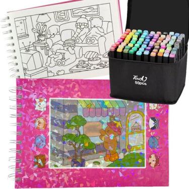 Imagem de Livro De Pintar Canetinhas 80 Cores Capa Dura 100 Paginas Canetas Perm
