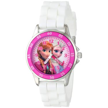 Imagem de Disney Relógio infantil FZN3550 Frozen Anna e Elsa com pulseira de borracha branca