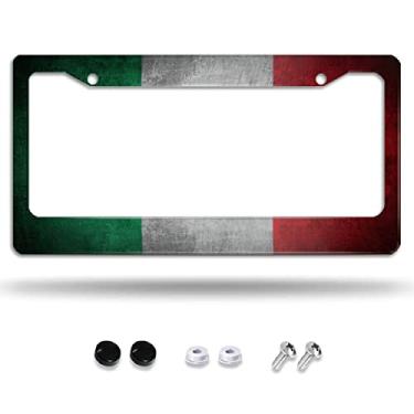 Imagem de ZTHLL Moldura decorativa para placa de carro com bandeira italiana projetada para carro alumínio decoração personalizada etiqueta de carro para homens/mulheres com tampas de parafuso acessórios de