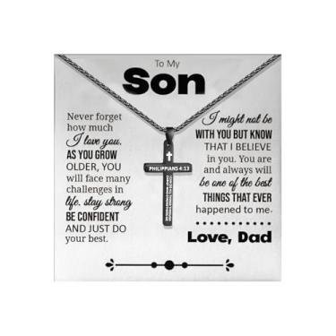 Imagem de 72ore Colar To My Son From Dad Gifts From Mom com versículo bíblico e cruz para homens, corrente de aço inoxidável, pingente de cruz em tom preto para homens, presentes de aniversário para filho, Sem