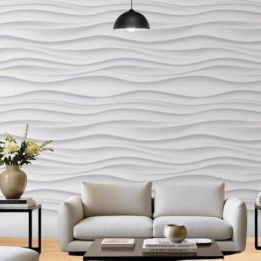 Imagem de Papel de Parede PREMIUM Efeito Gesso 3D Ondulado Branco 5 metros = 1 Rolo de 5m X 45cm Autoadesivo Sala Quarto