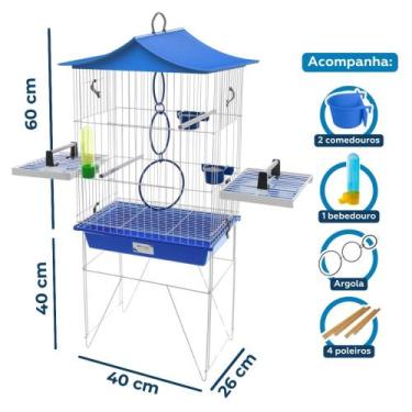 Imagem de Gaiola Mini Viveiro para Calopsita e Pássaros Domésticos com poleiro l