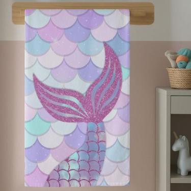 Imagem de Toalha Banho Menina Estampa Sereia Cauda Mágica Algodão Macia Alta Qua