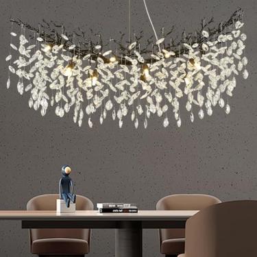 Imagem de SUCICNISD Lustres De Cristal Preto, Lustre Moderno De Galho De Árvore De 47,2 Pol. Lustre Industrial De Gota De Chuva Lustres Retangulares De Fazenda Para Sala De Jantar, Sala De Estar, Quarto, Hall