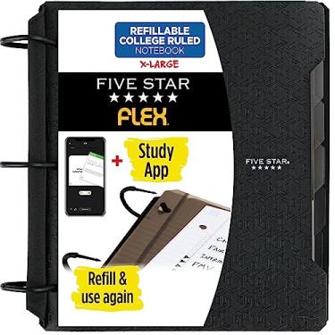 Imagem de Fichário Five Star Flex 29324AA2 + app de estudo, anéis TechLock de 3,8 cm, preto