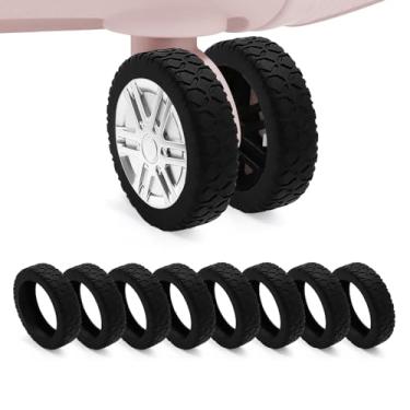 Imagem de XYOFUN 8 peças de capas de rodas, compartimento de bagagem de silicone para a maioria das 8 rodas giratórias, redutor de ruído e protetores de roda de bagagem antiarranhões (preto)