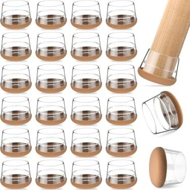 Imagem de yomanta 24 Protetores De Piso Silicone E Feltro Para Pernas Cadeira, Pisos Madeira - Almofadas, Capas/Copos Móveis, Antirruído À Prova Arranhões, Redondos M (Serve Em 1"-1 3/16" / 24-30 Mm), Transpa