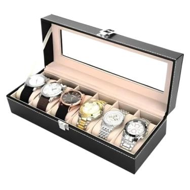 Imagem de Porta Relógio, Premium com 6 Compartimentos, Caixa Organizadora Preta, Interior em Veludo Bege, Estojo para relógios com 6 Divisorias