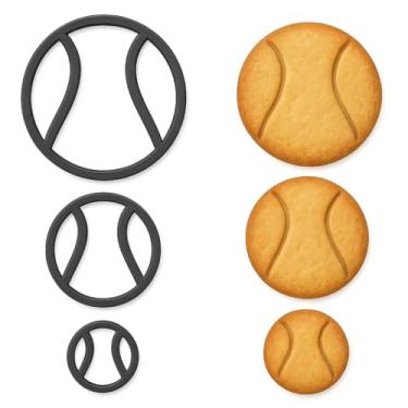Imagem de Conjunto de cortador de biscoito de bola de tênis (10 cm, 7,6 cm, 5 cm) – perfeito para festas esportivas, assados, fondant, artesanato e presentes de fãs de tênis (cor aleatória)
