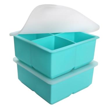 Imagem de Bandeja de silicone para freezer com tampa - moldes de silicone para alimentos - Bandeja grande para cubos de gelo, recipiente de silicone para freezer, congelar e armazenar sopa, molho, caldo, sobras