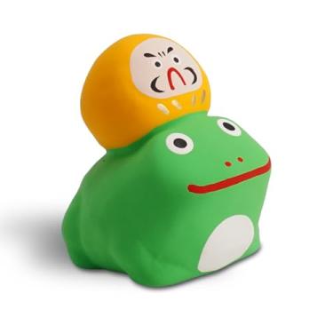 Imagem de COTONOHA Seto Ware Frog with Daruma Figurine – Handcrafted Japanese Ceramic Ornament – Good Luck Folk Art – Small Display Size 2.36" – Made in Japan (Yellow)