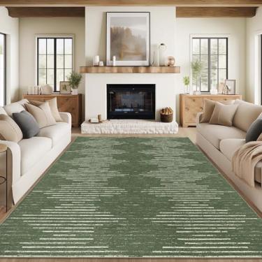 Imagem de GlowSol Tapetes laváveis 22,5 x 30,5 cm, tapetes grandes e sólidos modernos para sala de estar, tapete geométrico listrado resistente a manchas para quarto com suporte antiderrapante, decoração de